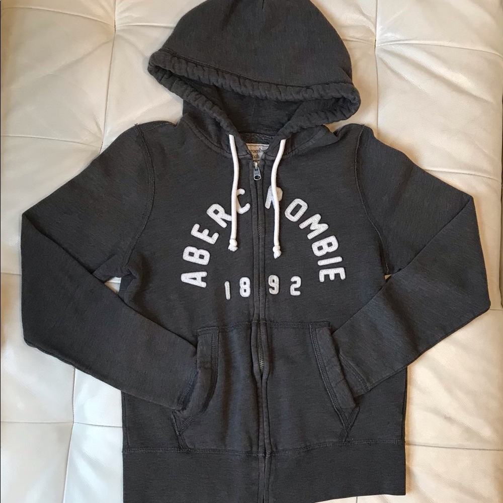 Grey Abercrombie Zip Up Drawstring Hood Jacket (XS)